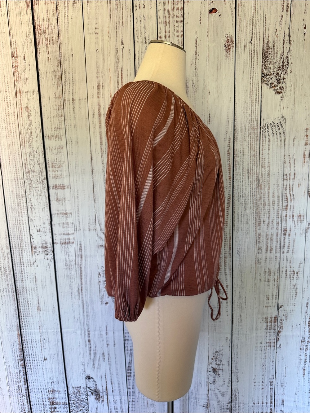 Liberty Love Rust Striped Button-Front Peasant Top - Picture 3 of 6